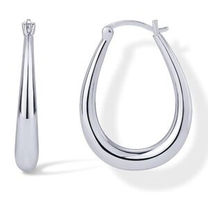 14K White Gold Plated Oval Chunky Hoop Dangle Earrings